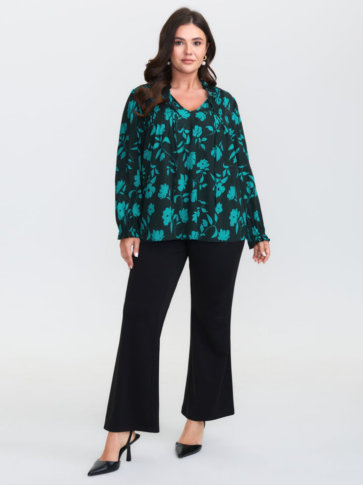 Flower Silhouette Neck-Tie Blouse