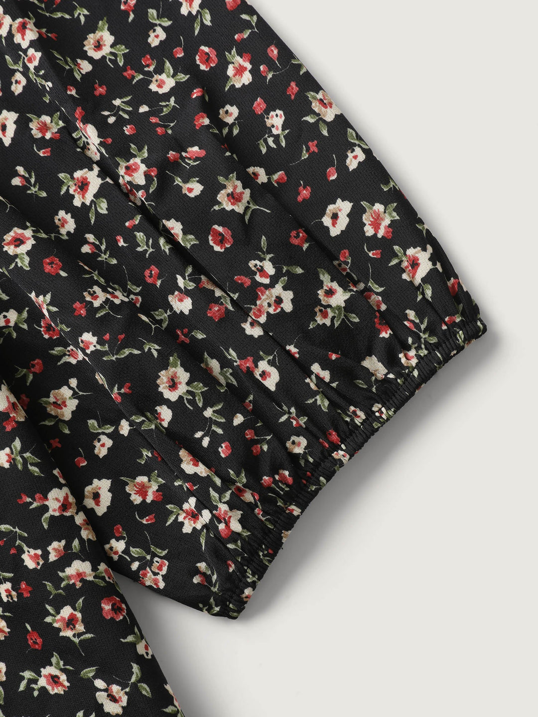 Floral Print Shirred Bodice Puff Sleeve Blouse