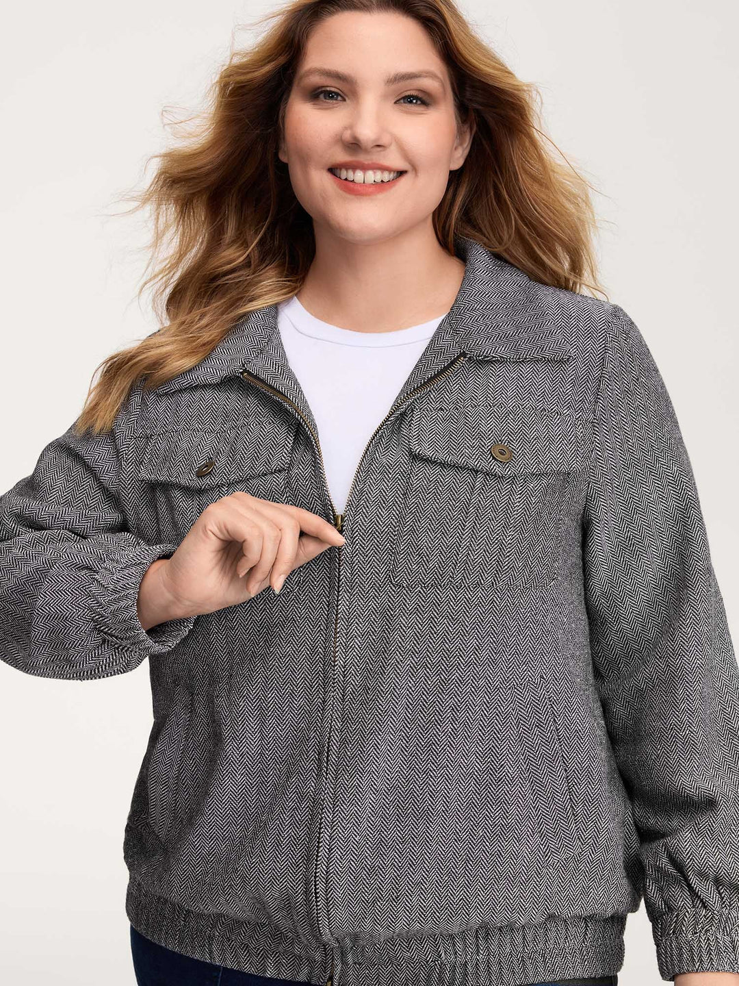 Ribbed Texture Chest Flaps Zipper Jacket