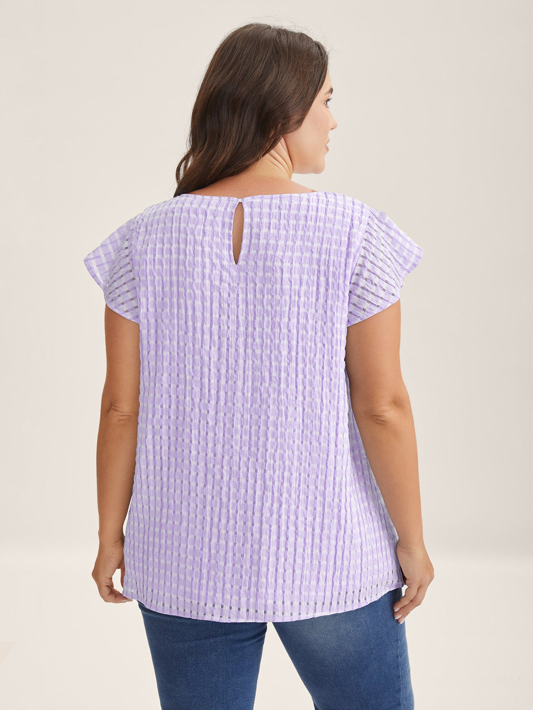 Textured Sheer Lined Flutter Sleeve Blouse