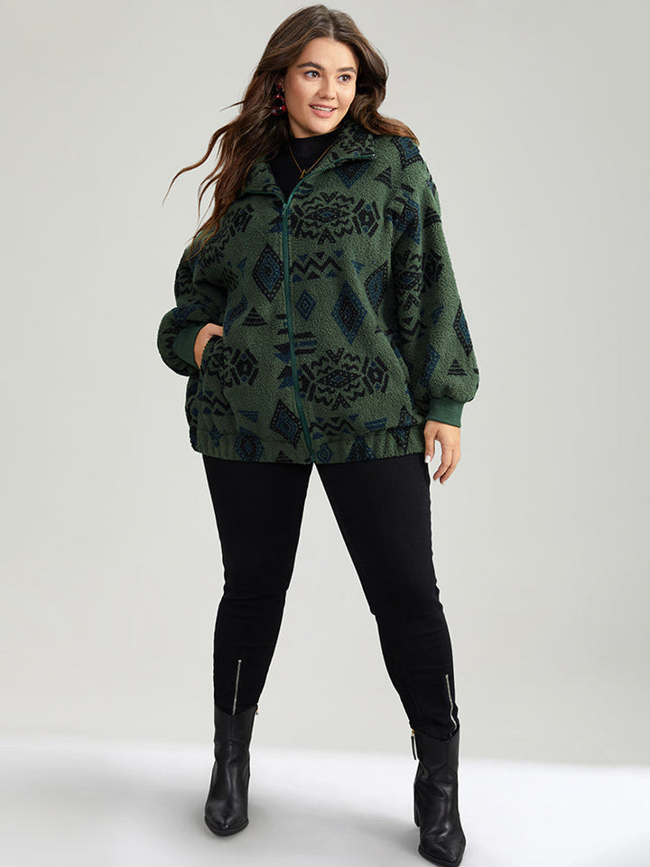 Geometric Pocket Gathered Zipper Jacket