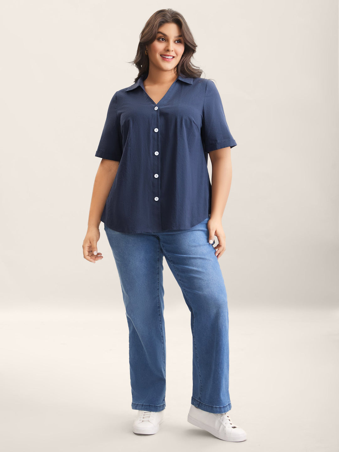Cotton Collar Button Placket Blouse