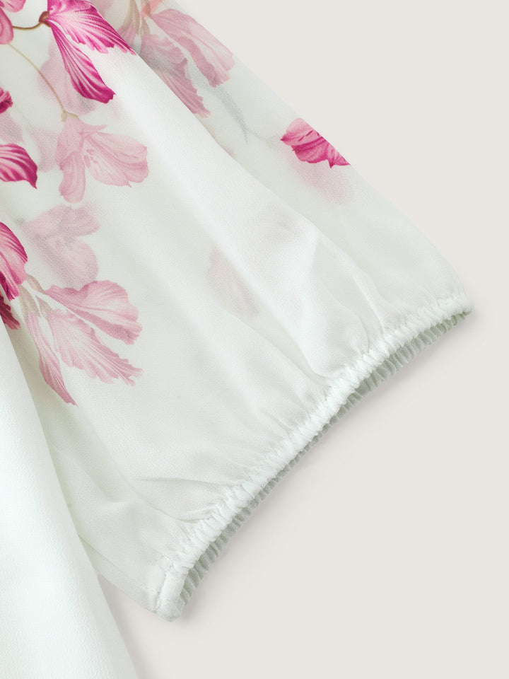 Floral Print Layered Notched Collar Blouse