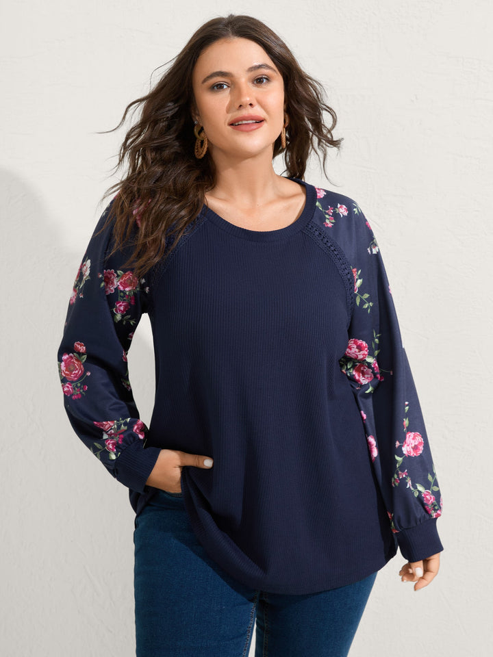 Rosy Sleeve Textured Lace Solid Sweatshirt