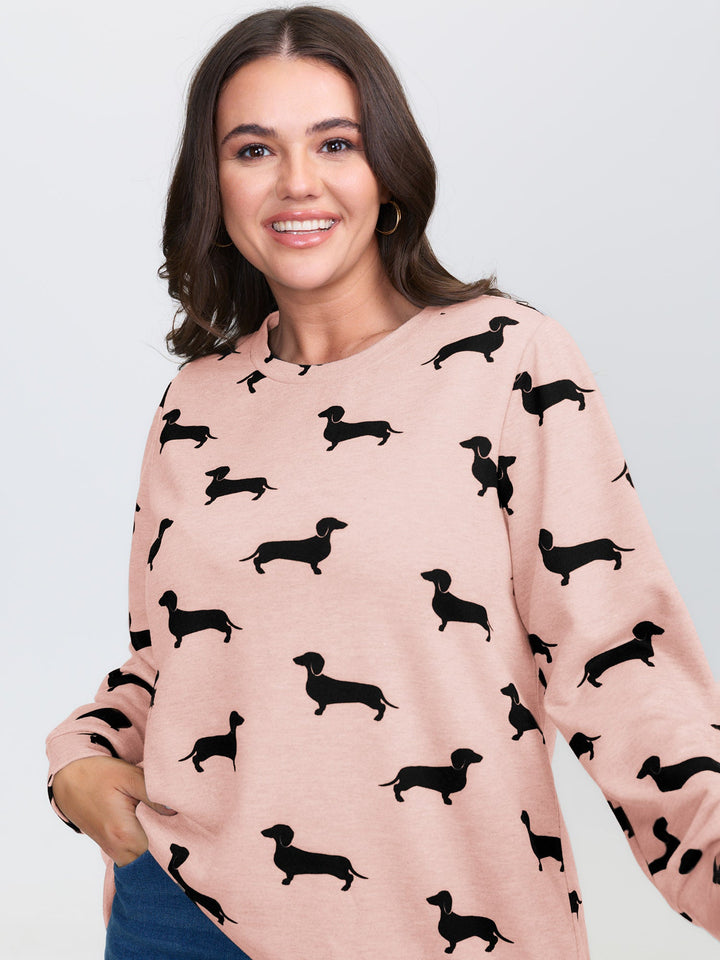 Puppy Print Round Neck Sweatshirt