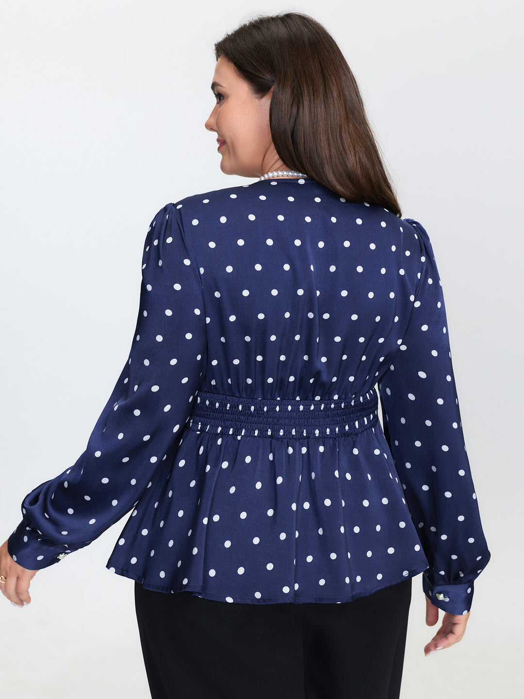 Retro Polka Dots Cinched-Waist Blouse