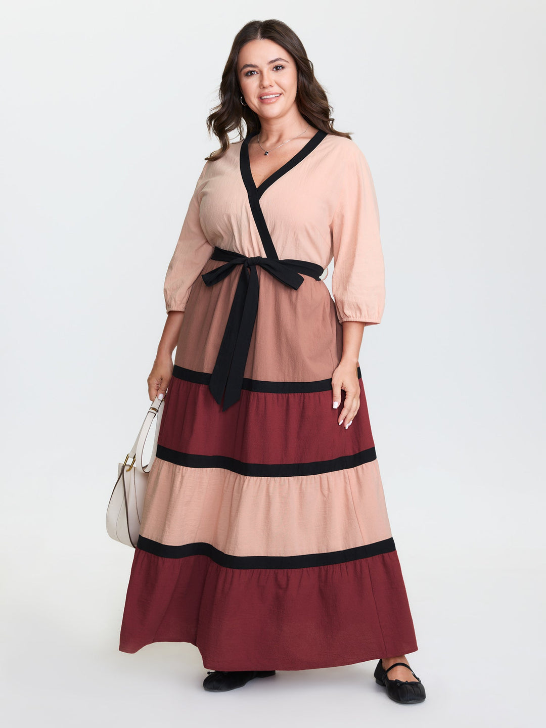 Cotton Colorblock Tiered Wrap Maxi Dress