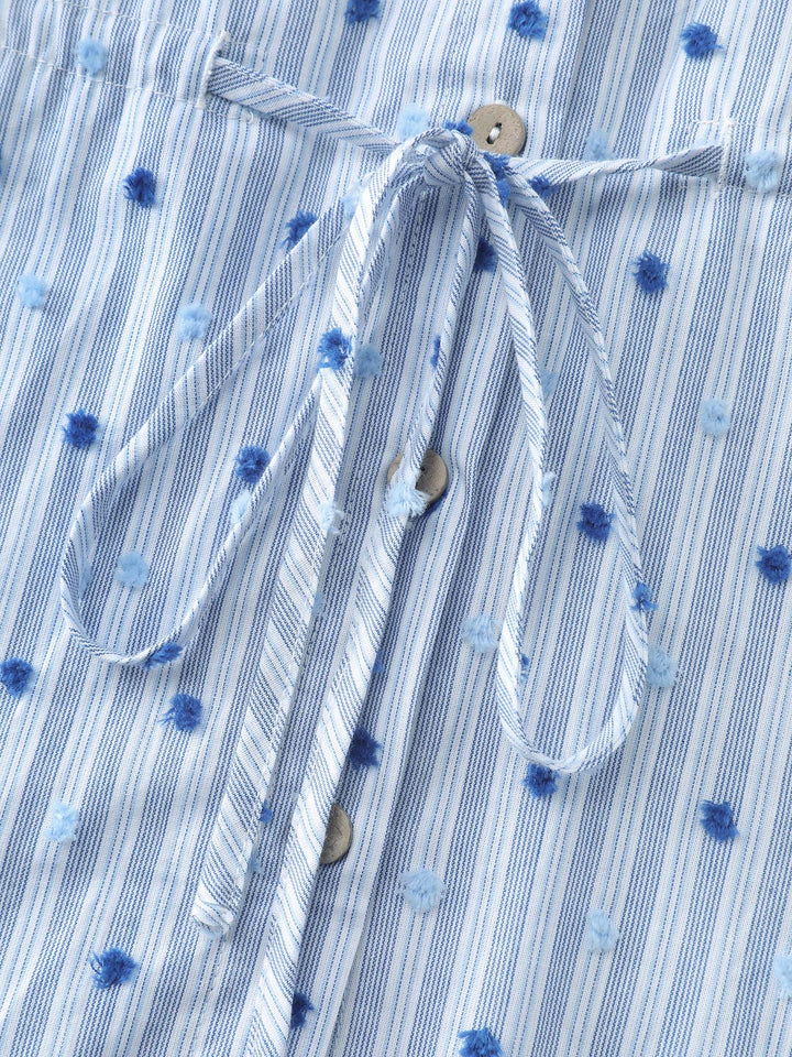 Cotton Striped Drawstring Waist Button-Down Shirt