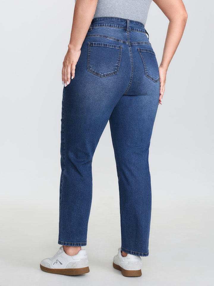 Stretchy Mid-Rise Straight-Leg Jeans