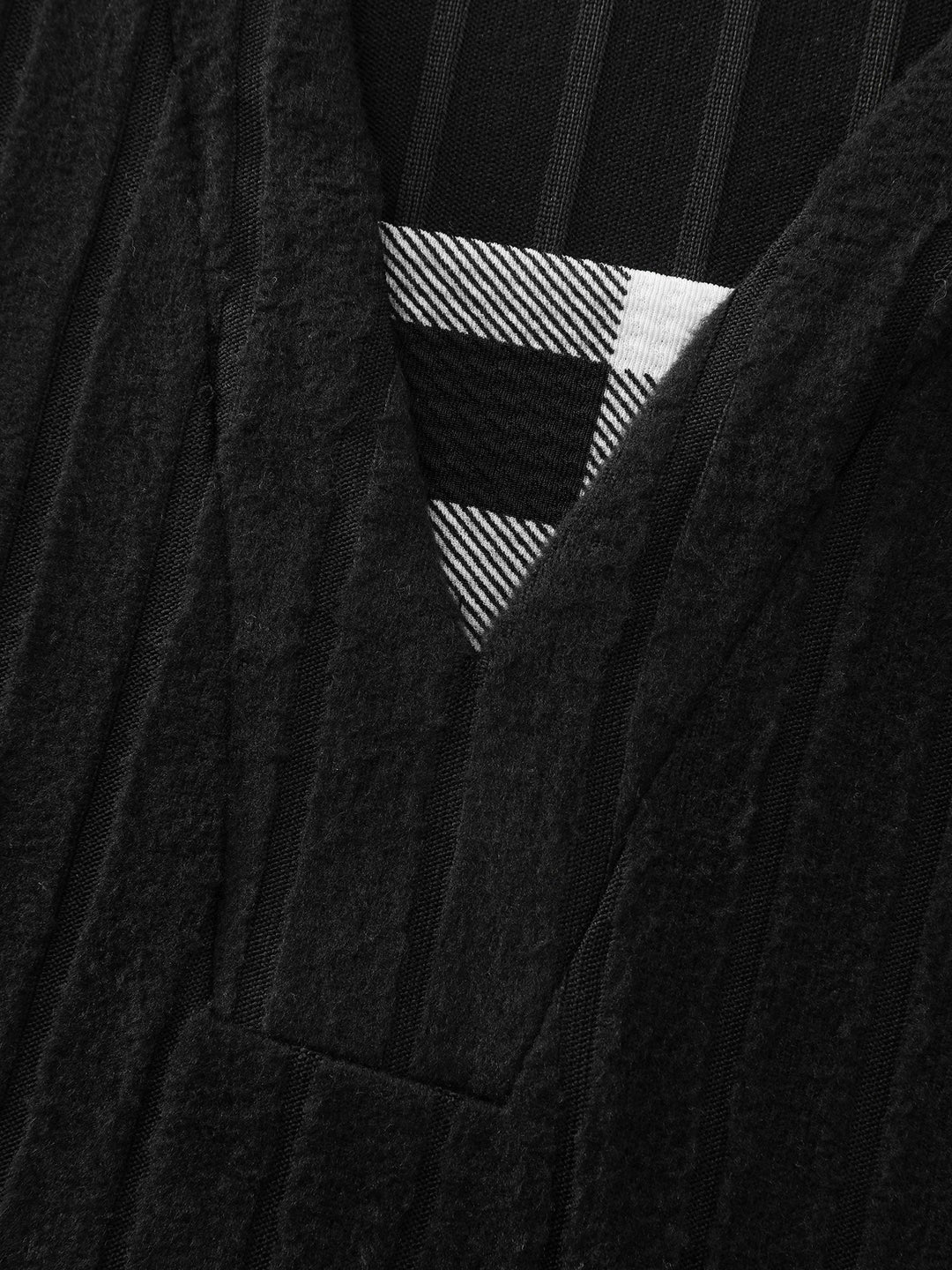 Checkered Notched Collar Contrast Knit Top