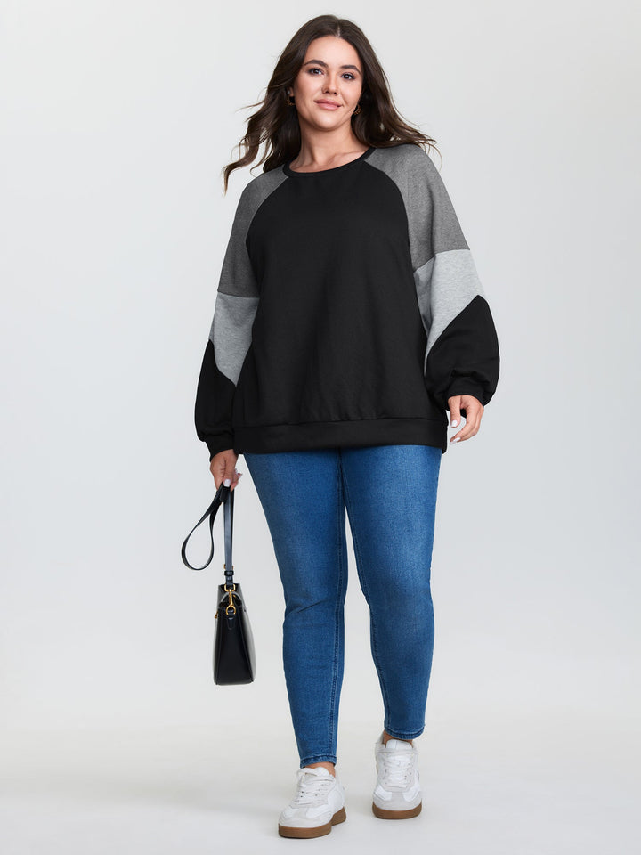 Stretchy Colorblock Round Neck Sweatshirt