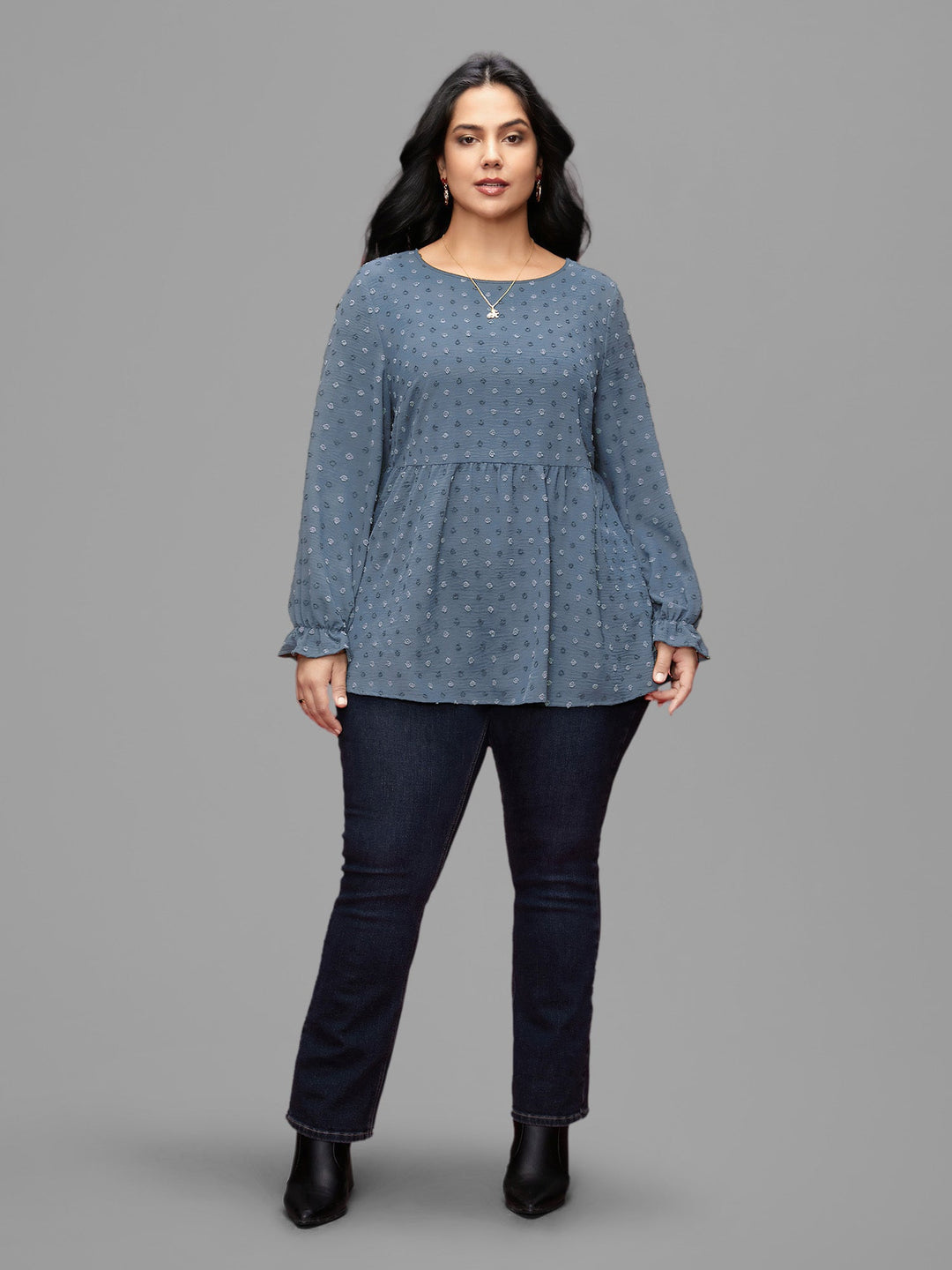 Textured Dot Elastic Cuffs A-line Blouse