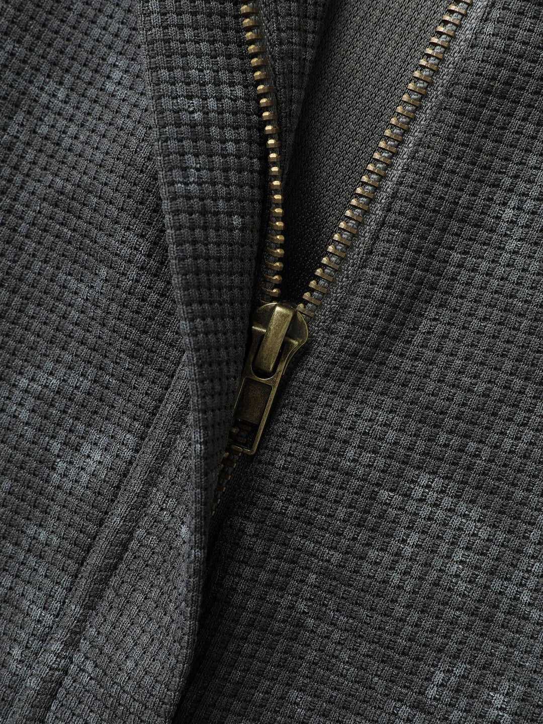Waffle Texture Solid Zipper Hoodie