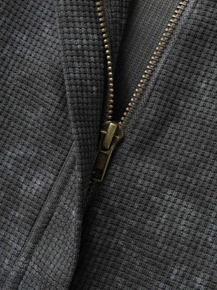 Waffle Texture Solid Zipper Hoodie