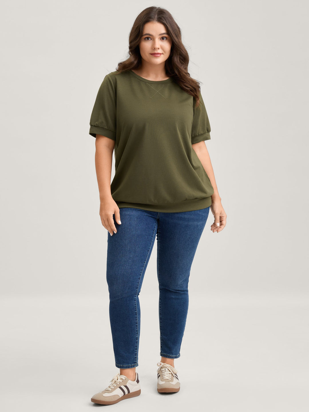 Solid Crew Neck Relaxed Sweatshirt