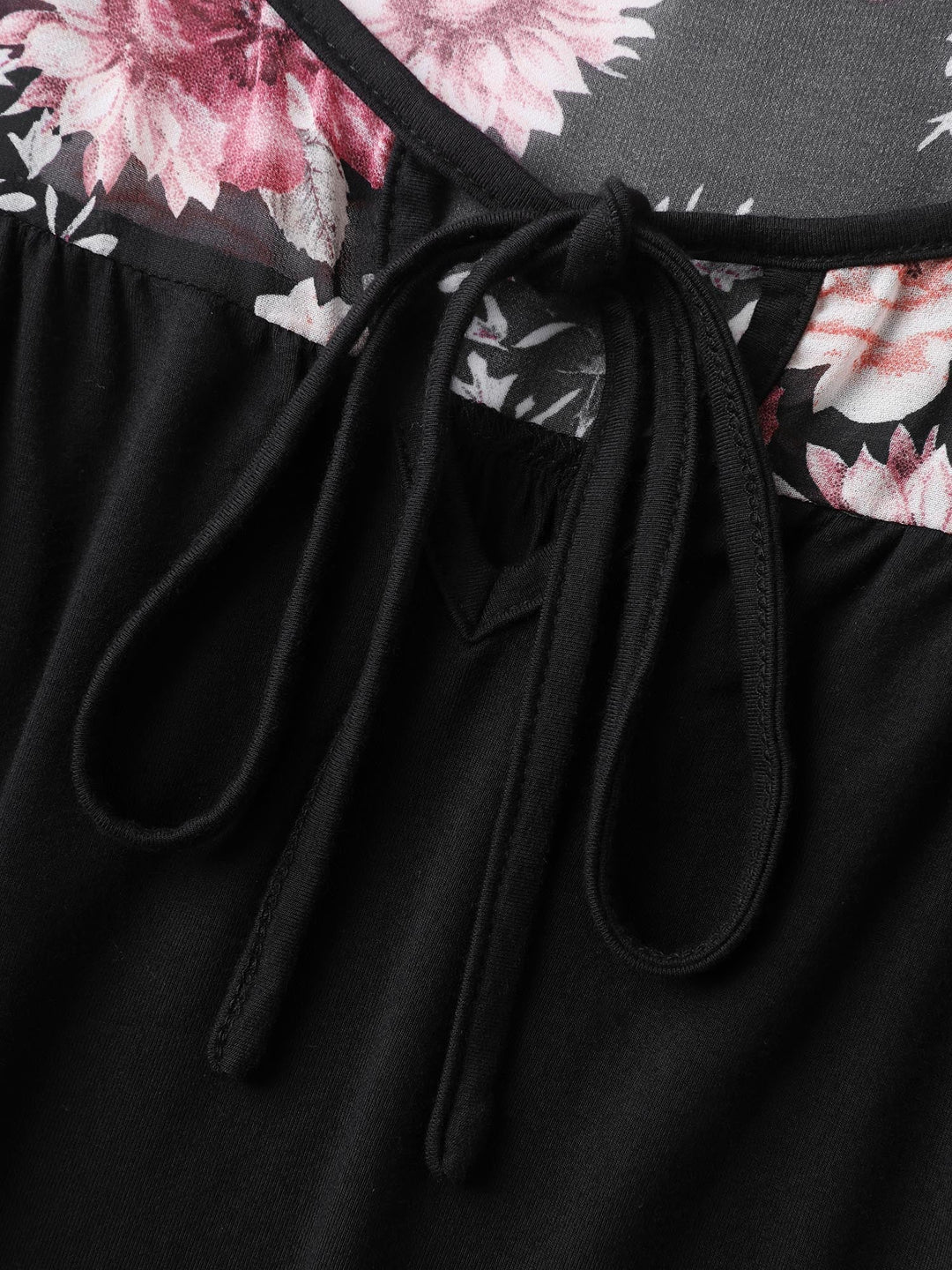 Supersoft Floral Ruffled Sleeve Neck Tie Knit Top