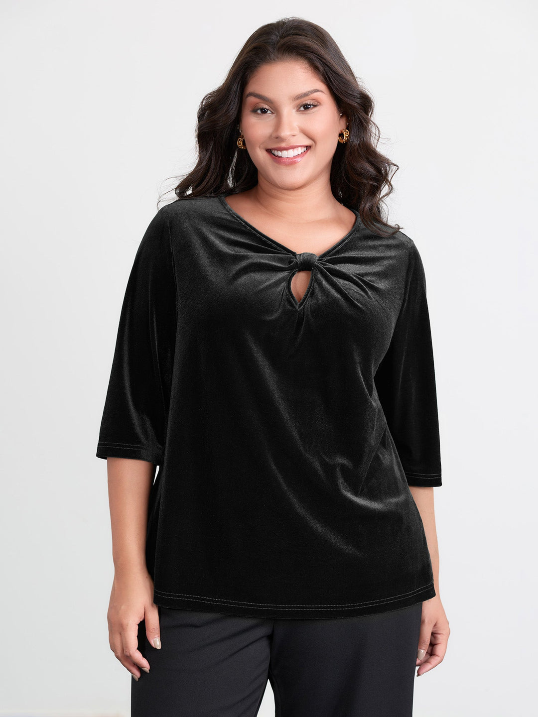Velvet Twist Neckline Cut-Out Blouse