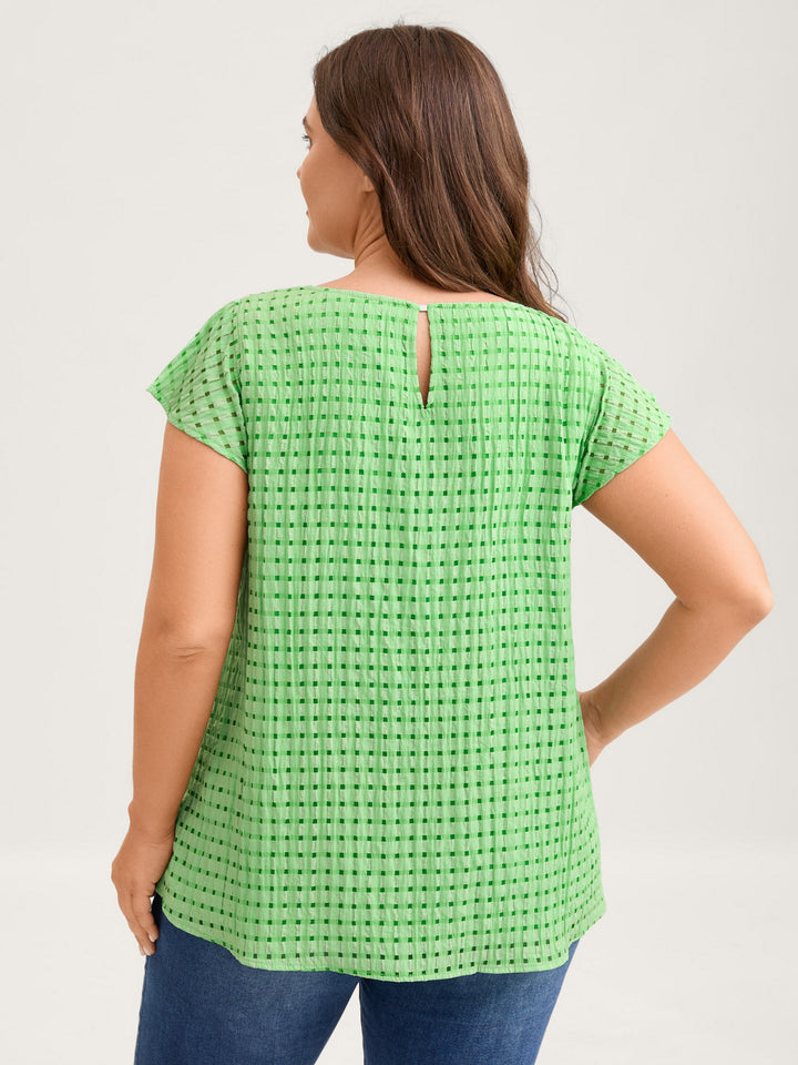 Textured Sheer Lined Flutter Sleeve Blouse