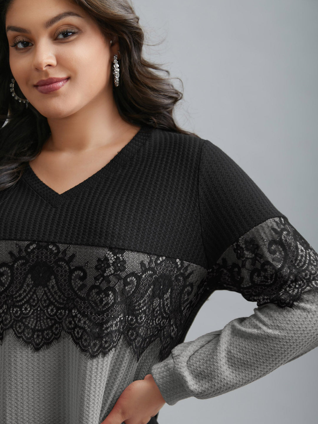 Crochet Lace Mesh Contrast Patchwork Top