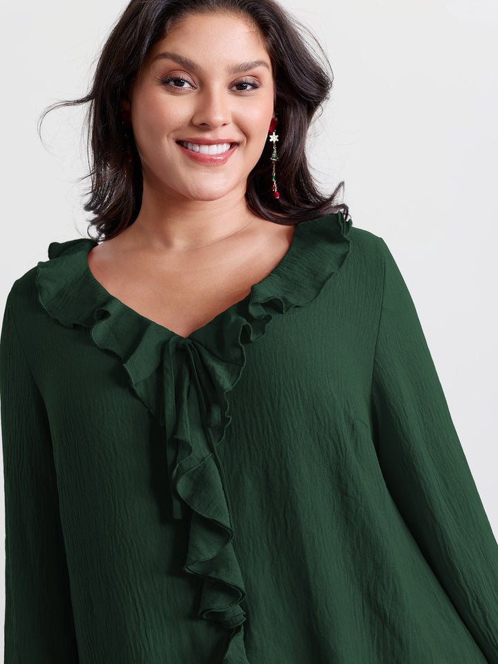 Ruffled V-Neck Curvy Edge Blouse